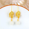 White Jade Golden Leaf Wealth Earrings - FengshuiGallary
