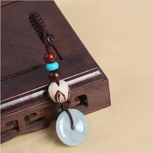 White Jade Keychain-Lotus Flower Turquoise Bead - FengshuiGallary
