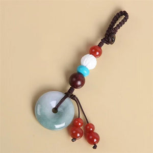 White Jade Keychain-Red Agate Calabash - FengshuiGallary
