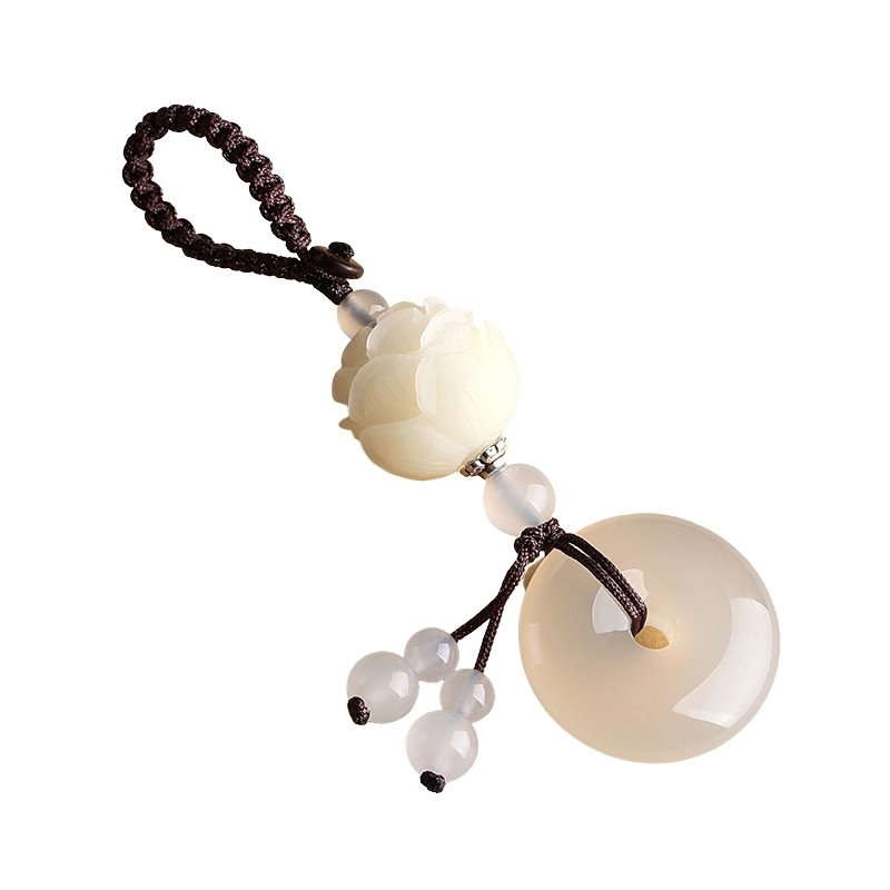 White Jade Keychain-White Lotus Flower - FengshuiGallary