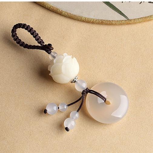 White Jade Keychain-White Lotus Flower - FengshuiGallary