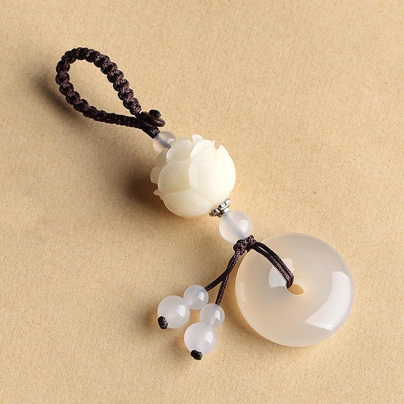 White Jade Keychain-White Lotus Flower - FengshuiGallary