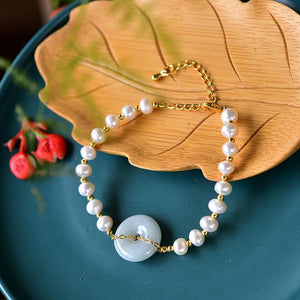 White Jade Knot Pearl Beads Bracelet - FengshuiGallary
