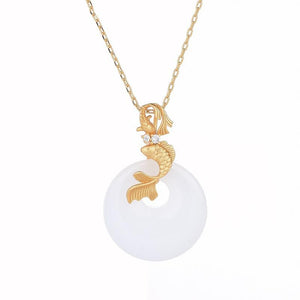 White Jade Koi Fish Wealth Pendant Necklace - FengshuiGallary