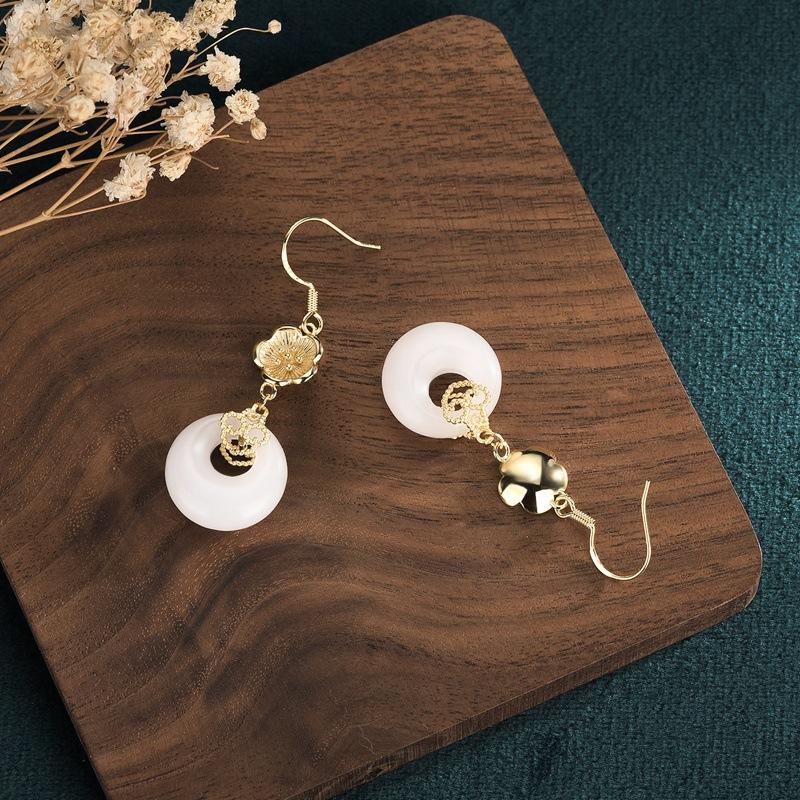 White Jade Lotus Lucky Earring - FengshuiGallary
