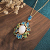 White Jade Lucky Pendant Necklace-Blue Enamel Orchid Flower - FengshuiGallary