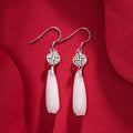 White Jade Magnolia Flower Silver Earrings - FengshuiGallary