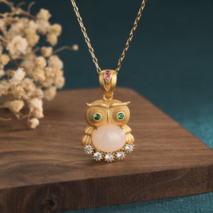 White Jade Owl Protection Pendant Necklace - FengshuiGallary