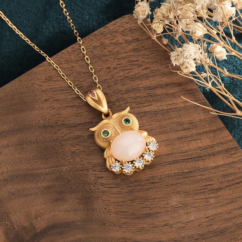 White Jade Owl Protection Pendant Necklace - FengshuiGallary