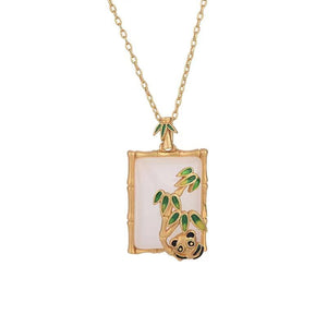 White Jade Panda Bamboo Pendant Necklace - FengshuiGallary
