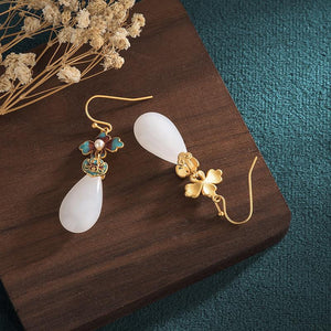 White Jade Pearl Earrings - FengshuiGallary