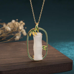 White Jade Pendant-Fengshui Bamboo - FengshuiGallary