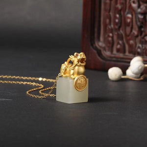 White Jade Pixiu Wealth Necklace - FengshuiGallary