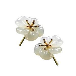 White Jade Plum Flower Stud Earrings - FengshuiGallary