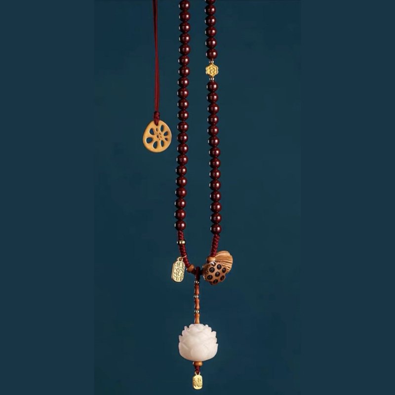 White Lotus Cinnabar Bead Car Pendant - FengshuiGallary