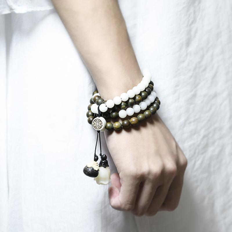 Xingyue Bodhi 108 Beads Green Sandalwood Prayer Bracelet - FengshuiGallary