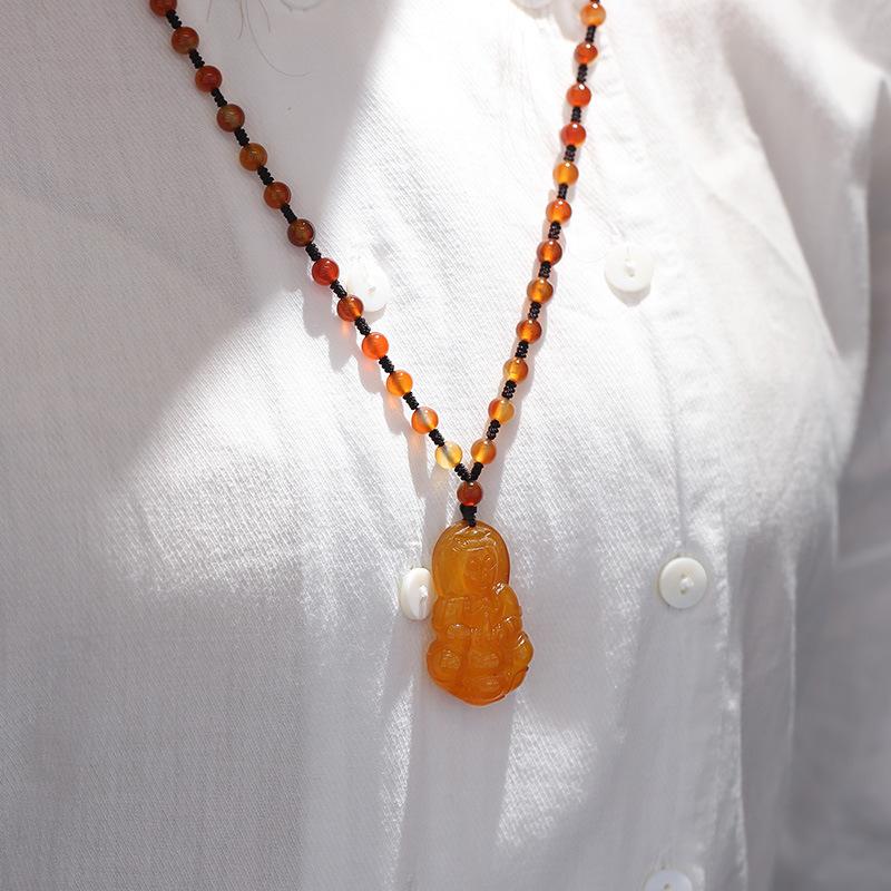 Yellow Chalcedony Guan Yin Buddha Pendant Necklace - FengshuiGallary