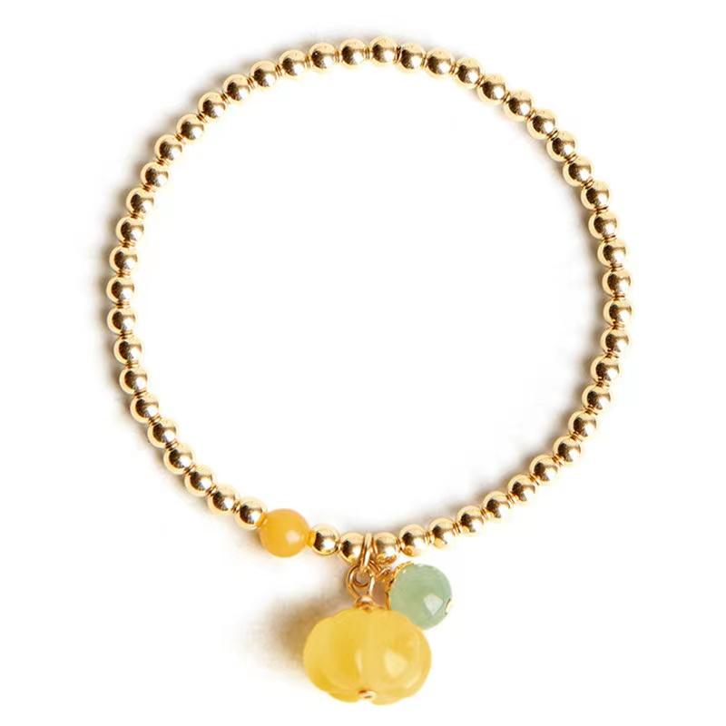 Yellow Jade Pumpkin Golden Beads Abundance Bracelet - FengshuiGallary