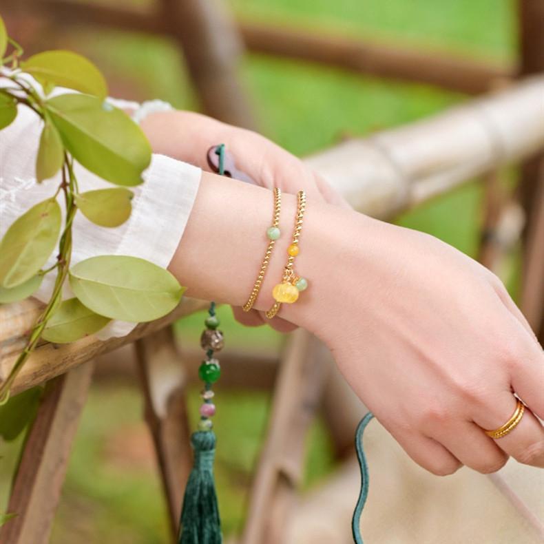 Yellow Jade Pumpkin Golden Beads Abundance Bracelet - FengshuiGallary