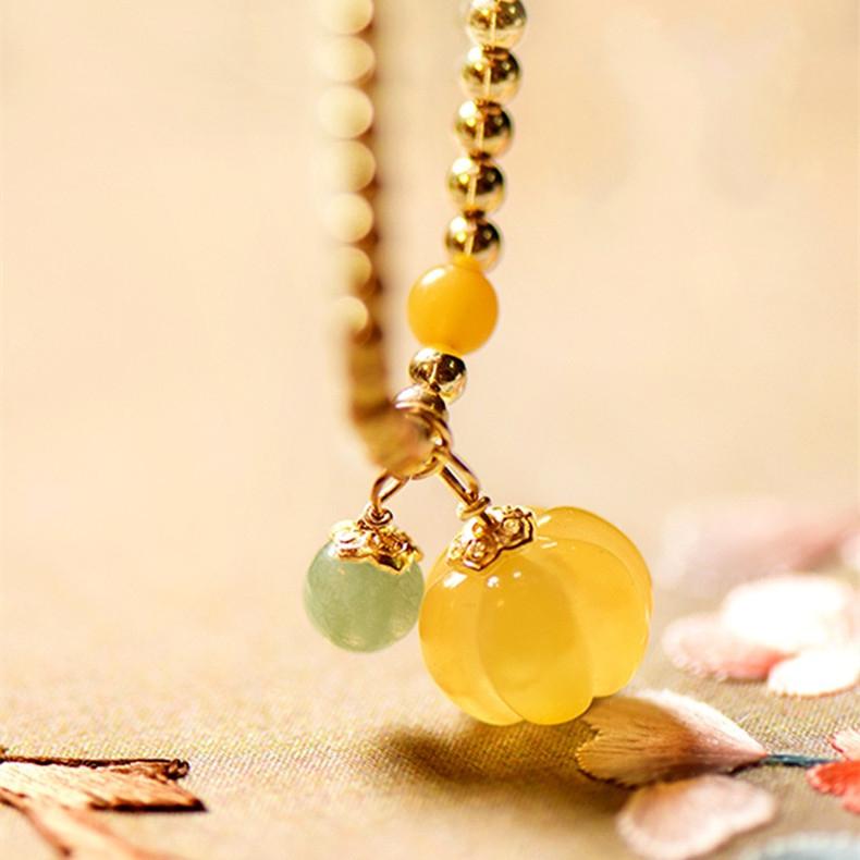 Yellow Jade Pumpkin Golden Beads Abundance Bracelet - FengshuiGallary