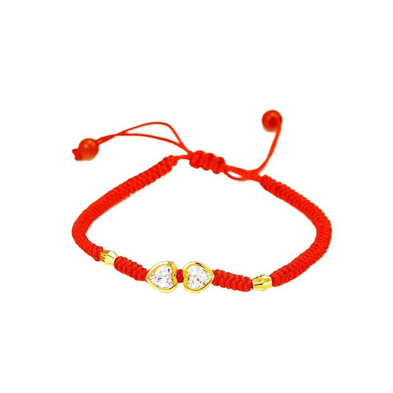 Zirconia Crystal Red String Bracelet-Double Hearts - FengshuiGallary